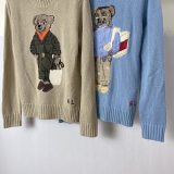 Women's 65% Cotton Oversized Soft Crewneck Warm Pullover Sweater Polo Embroidery Bear Loose Fit Jumper 00808