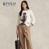 Women's 90% Wool Oversized Soft Crewneck Warm Pullover Sweater Polo Embroidery Bear Loose Fit Jumper 00808