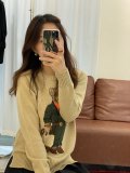 Women's 65% Cotton Oversized Soft Crewneck Warm Pullover Sweater Polo Embroidery Bear Loose Fit Jumper 00808