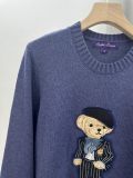 Women's 70% Wool 30% Cashmere Oversized Soft Crewneck Warm Pullover Sweater Polo Embroidery Bear Loose Fit Jumper
