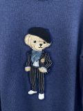 Women's 70% Wool 30% Cashmere Oversized Soft Crewneck Warm Pullover Sweater Polo Embroidery Bear Loose Fit Jumper