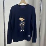 Women's 70% Wool 30% Cashmere Oversized Soft Crewneck Warm Pullover Sweater Polo Embroidery Bear Loose Fit Jumper