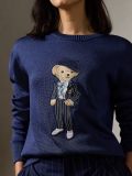 Women's 70% Wool 30% Cashmere Oversized Soft Crewneck Warm Pullover Sweater Polo Embroidery Bear Loose Fit Jumper