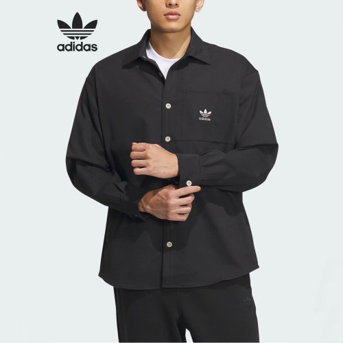 Simple Embroidered Logo Long Sleeve Shirt with Pocket Black IZ-1256-68