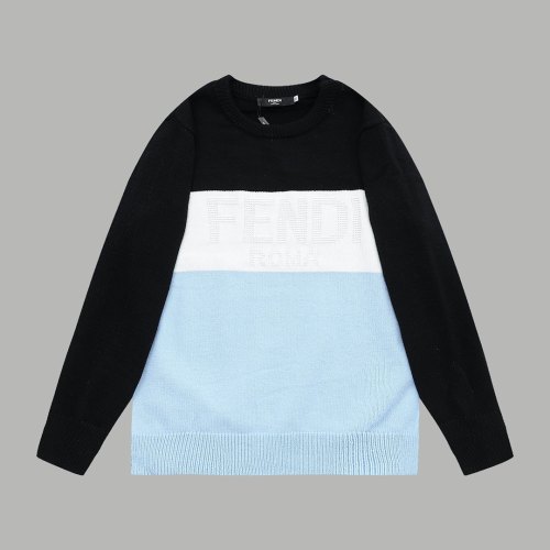 Original Spring Autumn Tricolor Patchwork Wool Sweater Black White Blue