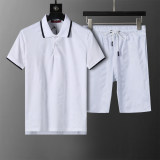 Spring Summer Short Sleeve Polo Shirt Shorts Set White 6550#