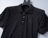 Spring Summer Embroidered Logo Plaid Short Sleeve Polo Shirt Shorts Set Black 6553#