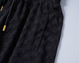 Spring Summer Plaid Short Sleeve Polo Shirt Shorts Set Black 6554#