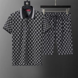 Spring Summer GG Jacquard Logo Short Sleeve Polo Shirt Shorts Set Black 6547#