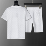 Spring Summer Jacquard Short Sleeve T-shirt Shorts Set White 6549#