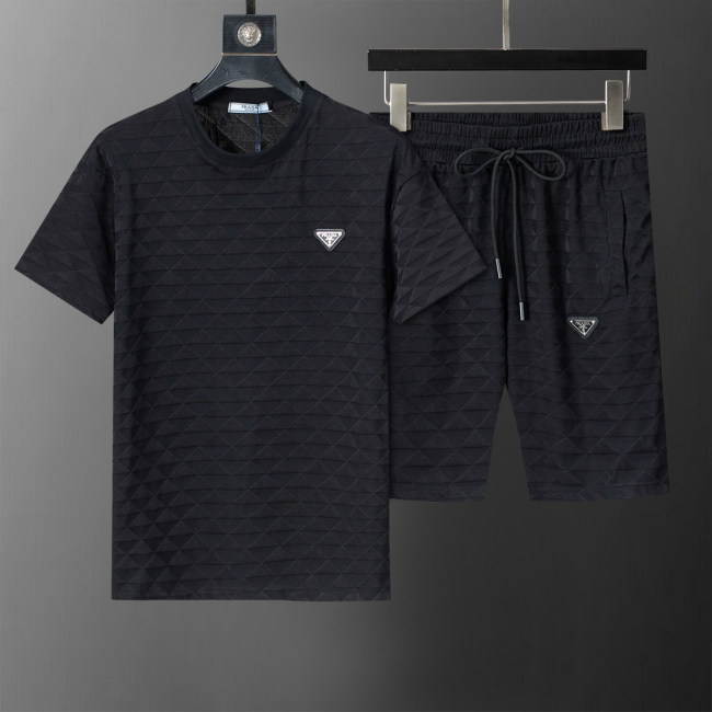 Spring Summer Jacquard Short Sleeve T-shirt Shorts Set Black 6549#