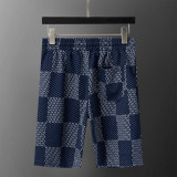 Spring Summer Plaid Short Sleeve T-shirt Shorts Set Blue Grey 6536#