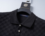 Spring Summer Plaid Short Sleeve Polo Shirt Shorts Set Black 6554#