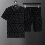Spring Summer FF Short Sleeve T-shirt Shorts Set Black 6555#