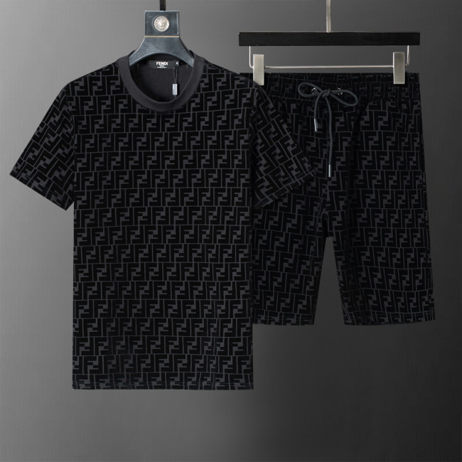 Spring Summer FF Short Sleeve T-shirt Shorts Set Black 6555#