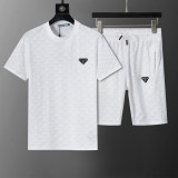 Spring Summer Jacquard Short Sleeve T-shirt Shorts Set White 6549#