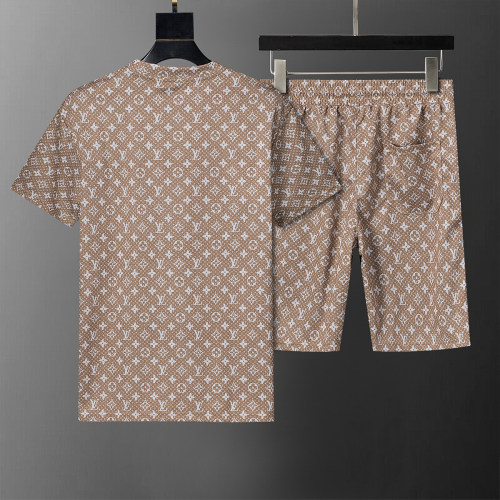 Spring Summer Jacquard Logo Short Sleeve T-shirt Shorts Set Khaki 6543#