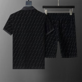 Spring Summer Short Sleeve Polo Shirt Shorts Set Black 6556#