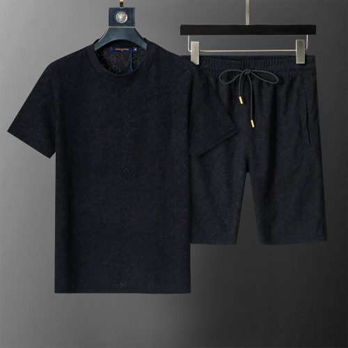Spring Summer Jacquard Logo Short Sleeve T-shirt Shorts Set Black 6544