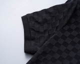 Spring Summer Plaid Short Sleeve Polo Shirt Shorts Set Black 6554#