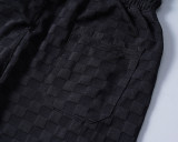 Spring Summer Plaid Short Sleeve Polo Shirt Shorts Set Black 6554#