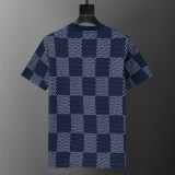 Spring Summer Plaid Short Sleeve T-shirt Shorts Set Blue Grey 6536#