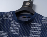 Spring Summer Plaid Short Sleeve T-shirt Shorts Set Blue Grey 6536#