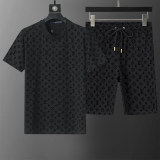 Spring Summer Short Sleeve T-shirt Shorts Set Black 6559#
