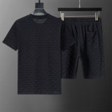 Spring Summer Jacquard Short Sleeve T-shirt Shorts Set Black 6549#