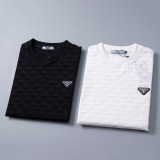 Spring Summer Simple Jacquard Short Sleeve T-Shirt White 25010#