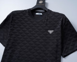 Spring Summer Simple Jacquard Short Sleeve T-Shirt Black 25010#