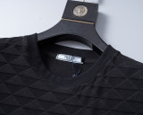Spring Summer Simple Jacquard Short Sleeve T-Shirt Black 25010#