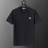 Spring Summer Simple Jacquard Short Sleeve T-Shirt Black 25010#
