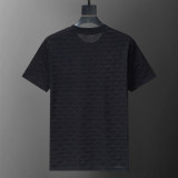 Spring Summer Simple Jacquard Short Sleeve T-Shirt Black 25010#