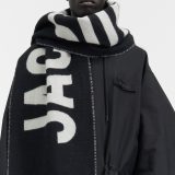 Original Synthetic Fiber Simple Jacquard Logo Fringe Scarf Black