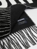 Original Synthetic Fiber Simple Jacquard Logo Fringe Scarf Black