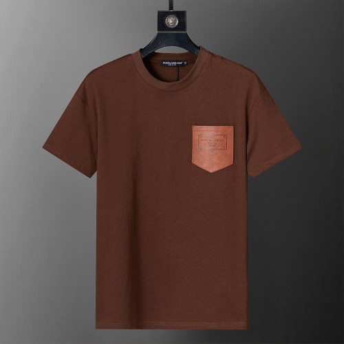 Spring Summer Simple Cotton Short Sleeve T-Shirt With Pocket Brown 25014#
