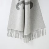 Original Synthetic Fiber Simple Jacquard Logo Fringe Scarf Grey
