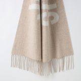 Original Synthetic Fiber Simple Jacquard Logo Fringe Scarf Beige
