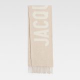 Original Synthetic Fiber Simple Jacquard Logo Fringe Scarf Beige