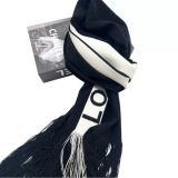Original Synthetic Fiber Simple Jacquard Logo Fringe Scarf Black
