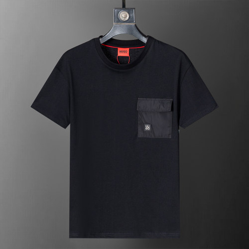 Spring Summer Simple Short Sleeve T-Shirt With Pocket Black 25018#
