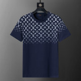 Spring Summer Gradient Color Printed Cotton Short Sleeve T-Shirt Dark Blue 31040#