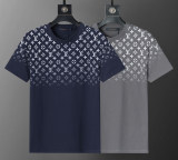 Spring Summer Gradient Color Printed Cotton Short Sleeve T-Shirt Dark Blue 31040#