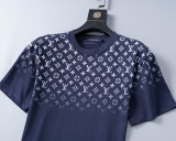 Spring Summer Gradient Color Printed Cotton Short Sleeve T-Shirt Dark Blue 31040#
