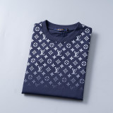 Spring Summer Gradient Color Printed Cotton Short Sleeve T-Shirt Dark Blue 31040#
