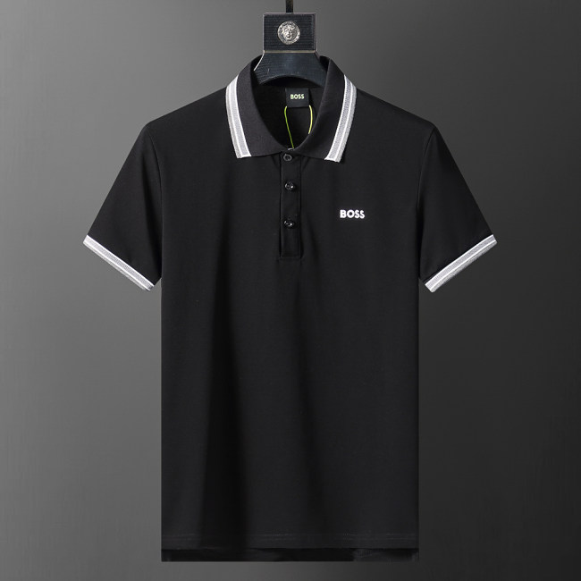 Spring Summer Men's Embroidered Logo Short Sleeve Polo Shirt Black 30079#