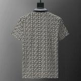 Men's Jacquard Logo Short Sleeve Polo Shirt Black Beige 30051