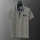 Men's Jacquard Logo Short Sleeve Polo Shirt Black Beige 30051