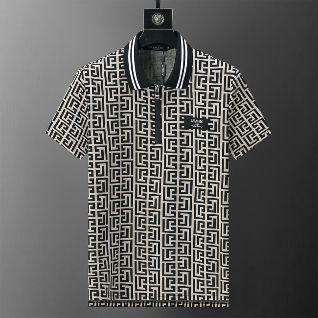 Men's Jacquard Logo Short Sleeve Polo Shirt Black Beige 30051